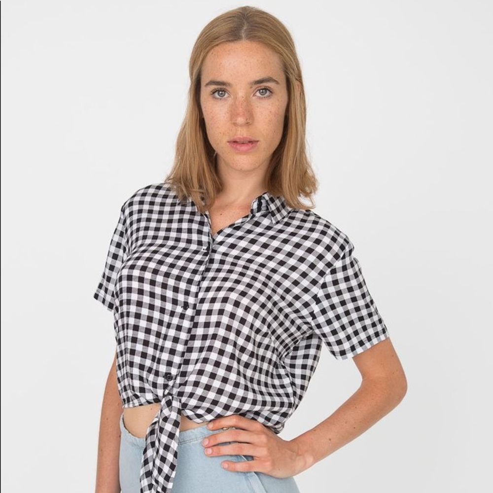 American Apparel tie up cropped rayon blouse